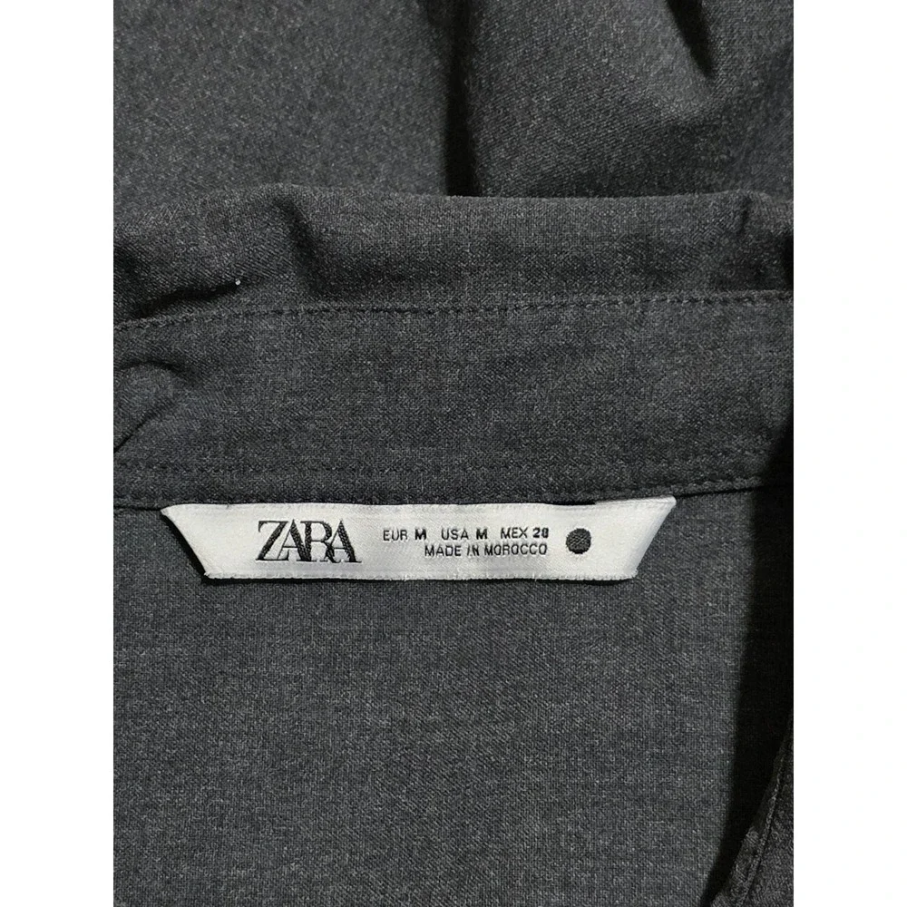 Zara Men's Charcoal Grey Long Sleeve Button-Down Utility Shirt